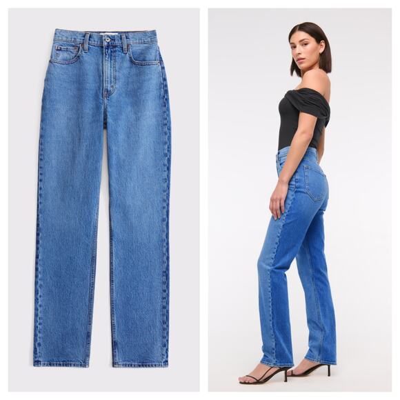 [Abercrombie & Fitch] High Rise The 90s Straight Medium Tonal Jeans NWT Sz 32 14 - Picture 1 of 11